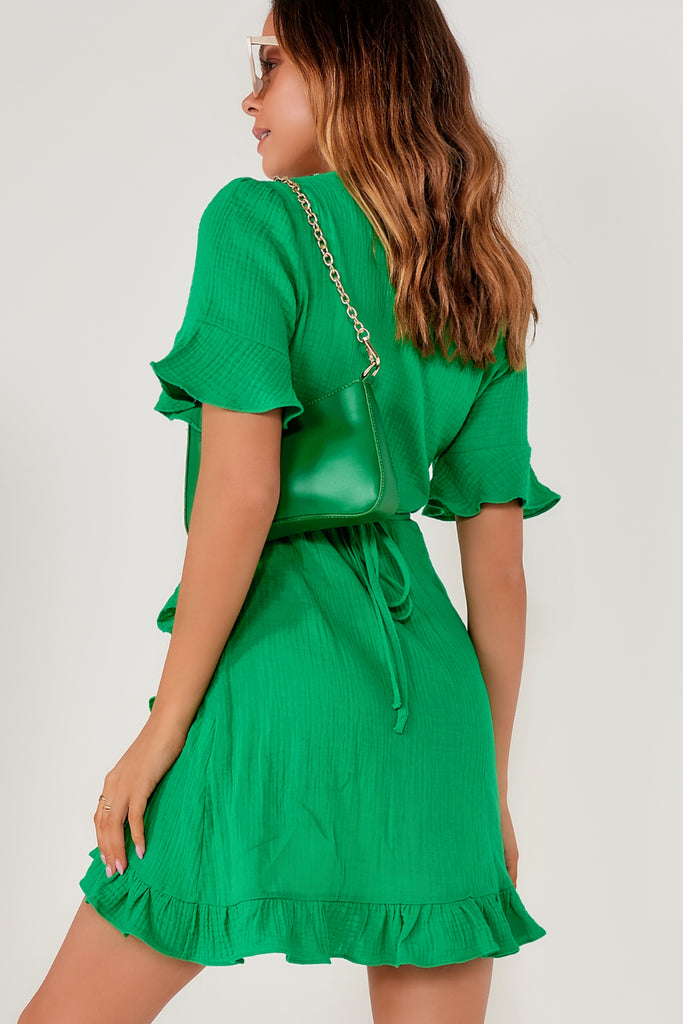 Dariana Green Wrap Mini Dress– Vavavoom.ie